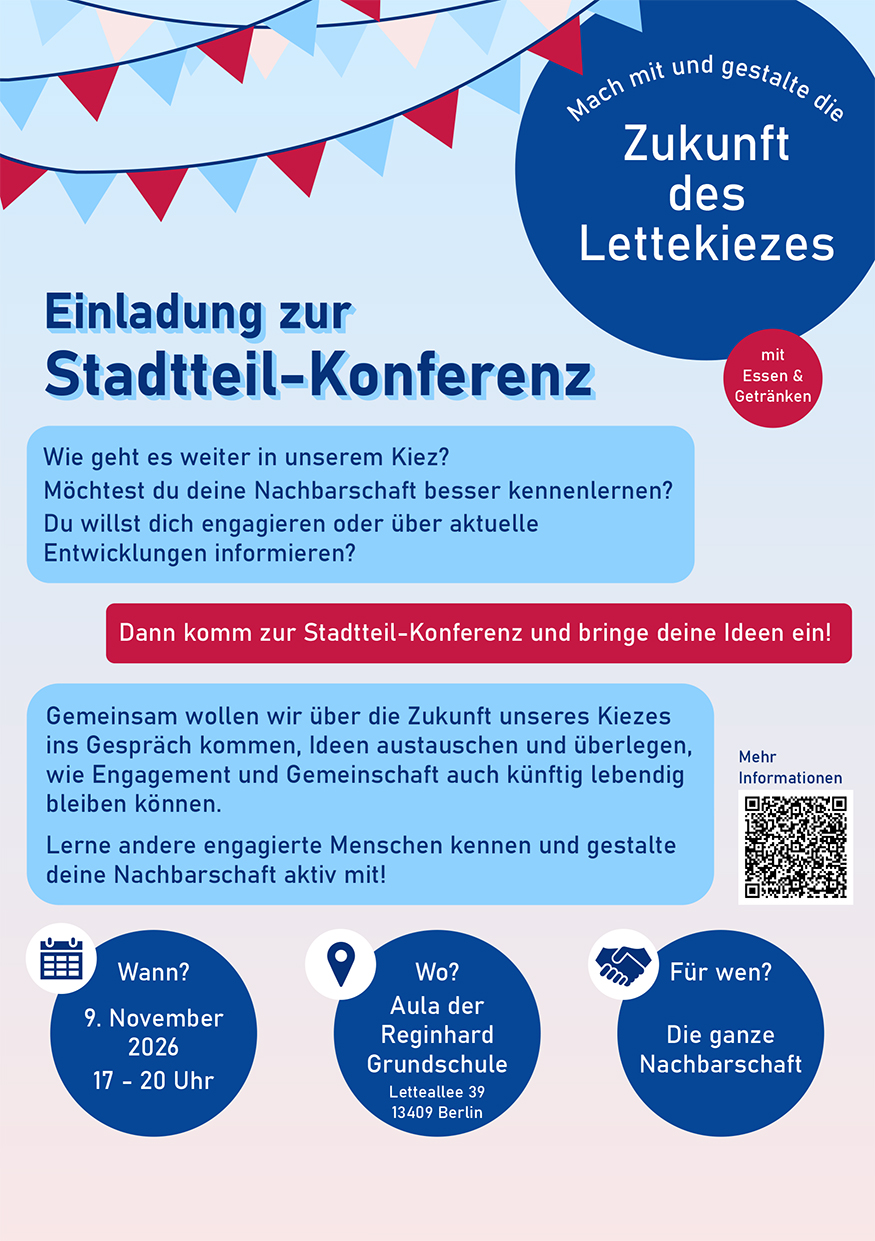 Plakat zur Stadtteilkonferenz im Lettekiez